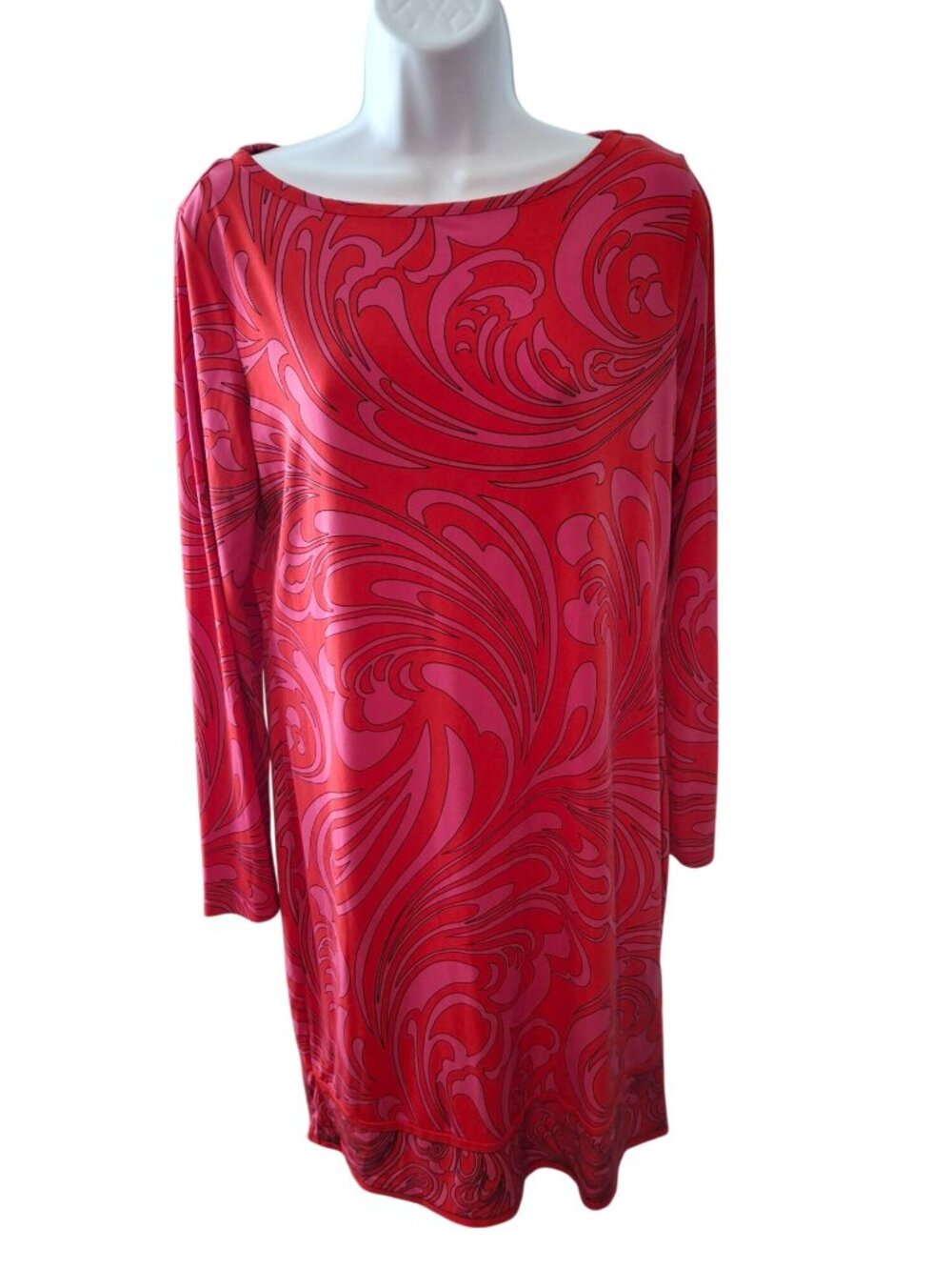 Michael Kors Dress M Red Pink Paisley Swirl Long Sleeve Mod Y2K Stretch Shift